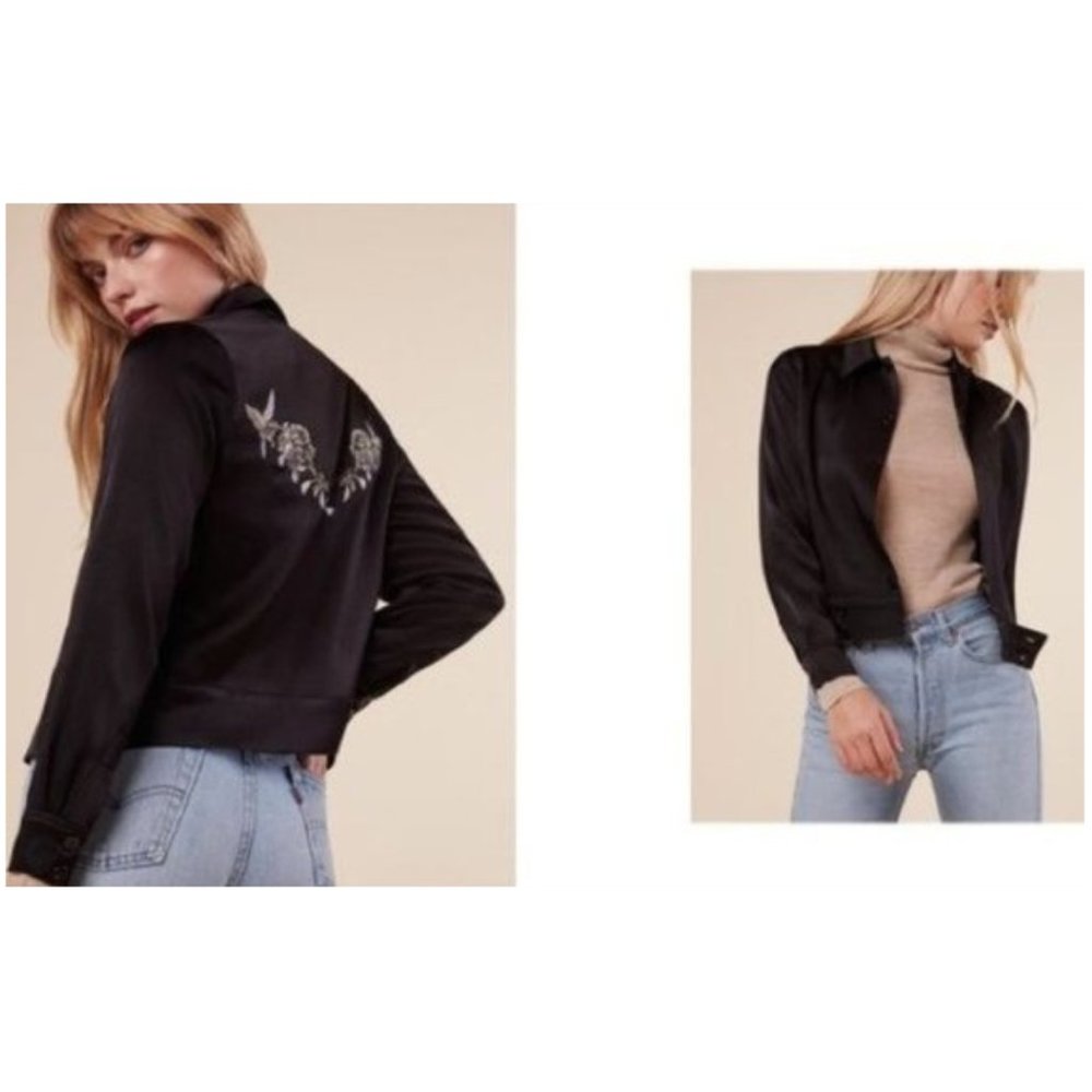 Reformation Kodiak Embroidered Satin Bomber Small